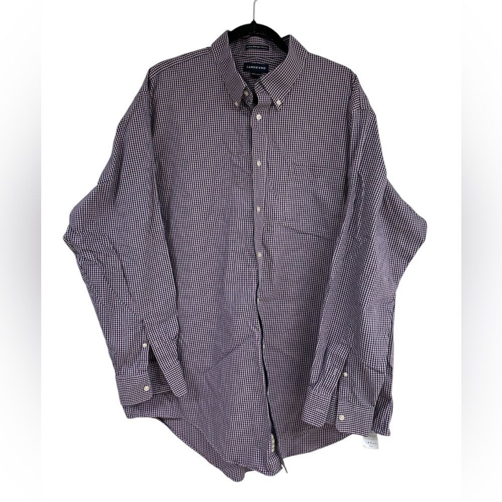 Lands’ End Mens No Iron Pinpoint Oxford Shirt Big & Tall 18.5/37. Pink/Blue